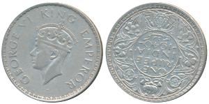 George VI, Half Silver Rupee, 1940, Bombay Mint, Error, die rotate to 6 o’clock. Very Fine