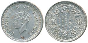 George VI, Half Silver ½ Rupee, 1943, Bombay Mint, Error, die rotate to 9 o’clock. Very Fi
