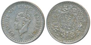 George VI, Half Silver ½ Rupee, 1944, Bombay Mint, Error, die rotate to 4 o’clock, Unliste