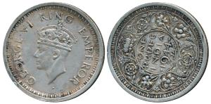 George VI, Half Silver Rupee, 1944, Bombay Mint, Error, die rotate to 10 o’clock. Very Fin