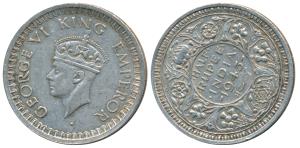 George VI, Half Silver ½ Rupee, 1945, Bombay Mint, Error, die rotate to 10 o’clock. Very F