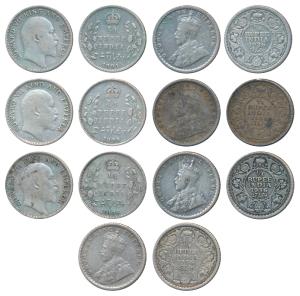 Silver ¼ Rupee (7), Edward 1904, 1906 (2), George V 1926 (2), 1936 (2). Fine+ to Very Fine