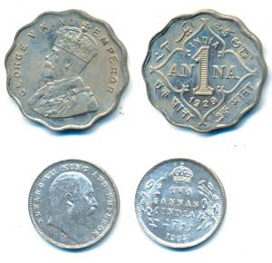 George V, Cupro Nickel Anna, 1929, Calcutta Mint (Prid 935); Edward VII, Silver 2 Annas, 1