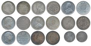 Silver Rupee (8), Edward and George V, 1901, 1907 (2), 1913, 1916, 1917 (2) and 1918; alon