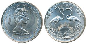 Bahamas, Elizabeth II, Silver 2 Dollars, 29.8g, 1972, rev. the national Bird of the countr