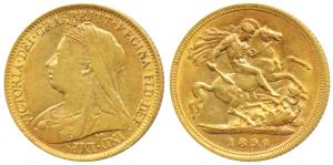 Great Britain, Victoria, Gold ½ Sovereign, 4g, 1896, obv. veiled head, rev. St. George sla