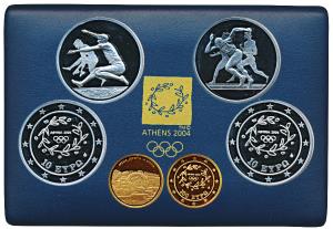 Greece, Athens Olympics, Set of 3, Gold 100 Euro, 10g, Krypte archway; Silver 10 Euro (2),