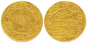 Turkey, Muhammad V , Monnaie de Luxe 100 Kurush, 7g, accession AH 1327, year 5 (KM 755). E