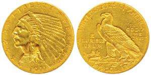United States of America, Gold (Dollar) $2½, 4.11g, Indian Head on obv., 1911 (KM 128). Ab