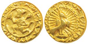 18th to 19th century, Gold Token, 10.92g, obv. Hanuman flying to left holding Dronagir hil