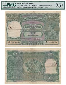 George VI, Rupees 100, 1938, Madras, signed J. B. Taylor (J&R 4.7.1F). Graded by PMG Very 