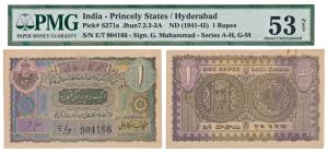 Hyderabad, Rupee 1, 1943, signed Ghulam Muhammad, (J&R 7.2.3). Graded by PMG About Uncircu