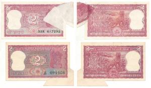 Rupees 2 (2), signed R. N. Malhotra and I. G. Patel, Error, extra paper, hence the Ashoka 