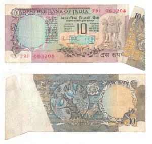 Rupees 10, Error, signed R. N. Malhotra, Error, with a white patch on the rev., the extra 