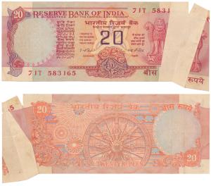 Rupees 20, signed I. G. Patel, Error, with a white patch on the obv. and rev., the extra p