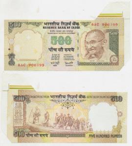 Rupees 500, signed Y. V. Reddy, Error, margin with extra paper at left and at top left cor