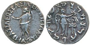 Indo-Scythians, Maues (c. 125-85 BC), Silver Tetradrachm, 9.81g, obv. Zeus standing left, 