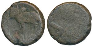 Ayodhya, Aryamitra (1st century AD), Copper Unit, 7.34g, obv. bull facing a spear to left,