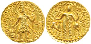 Kushanas, Kanishka III (c. 267-270 AD), Gold Dinar, 7.76g, obv. king nimbate standing left