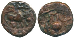 Post-Vakatakas, Sri Ram, Vishnukundin type, Copper base Alloy, 1.13g, obv. humped bull wal