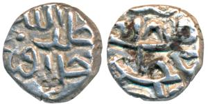 Ghiyath Al-din Azam Shah, Silver 1/8 Tanka, 1.5g, Mintless, al-sultan a’zam on obv., khall