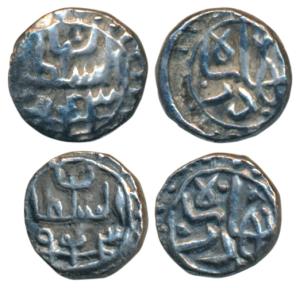 Bahadur Shah (AH 932-943, 1526-1537 AD), Silver 1/6 Tanka, 1.11g and 1.05 g, As-sultan wit