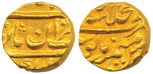 Muhammad Shah, Gold ½ Mohur, 5.44g, Dar-ul Khilafat Shahjahanabad Mint, AH 114X/12, (KM 43