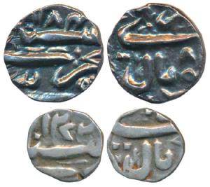 Shah Jahan Begam, Silver ¼ and 1/8 Rupee, Bhopal Mint, both with complete dates AH 1282 an