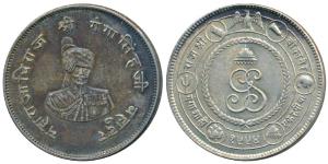 Ganga Singh (VS 1944-1999, 1887-1942 AD, Silver Rupee, 12.89g, obv. portrait of the ruler,