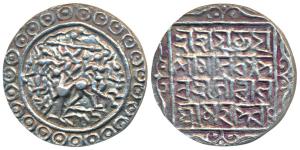 Yaso Manikya (c. SEc 1521-1548, 1599-1626 AD), Silver Rupee, 10.65g, obv. Krishna with two