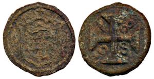 Diu, Joao (1816-1826 AD), Zinc 20 Bazarucos, 14.96g, 1808, obv. crowned arms, rev. date wi