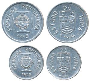 Silver Rupia and ½ Rupia, 1935 and 1936 (KM 23, 22). About Uncirculated. (2)