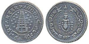 Silver ¼ Pagoda, 10.48g, 2nd issue, 1808, value in English and Persian on ribbon around Go