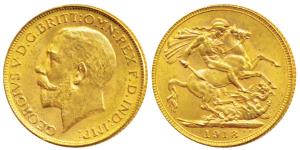 George V, Gold Sovereign, 8g, Bombay Mint, 1918, ‘I’ for India mint mark on rev. (KM 525A)