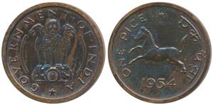 Copper Pice, 1954, Bombay Mint. Proof in Mint State, Rare.