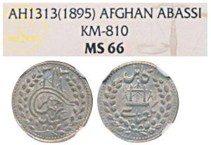 Afghanistan, Silver Abassi, AH 1313 (1895) (KM 810). Graded by NGC MS66, Rare.
