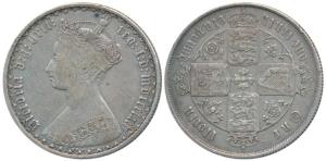 Great Britain, Silver Godless Florin, 11.16g, gothic bust, 1869, rev. crowned shields of E