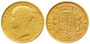 Great Britain, Victoria, Gold Sovereign, 8g, 1887, Young head, Shield on rev. (KM 735.2). 