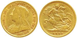 Great Britain, Victoria, Gold ½ Sovereign, 4g, 1899, obv. veiled head, rev. St. George sla