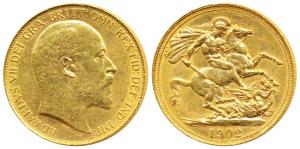 Great Britain, Edward VII, Gold 2 Pounds, 15.95g, St. George slaying a dragon on rev., 190