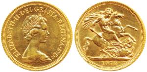 Great Britain, Queen Elizabeth, Gold Sovereign, 8g, 1978, laureate head (KM 919). About Un