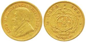 South Africa, Gold Kruger ½ Pond, 4g, 1894, rev. Single shaft wagon, (KM 9.2). Very Fine+,