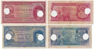 Indo-Portuguese, Vinte (20) Rupias and Cinquenta (50) Rupias, 1945, Banco Nacional Ultrama