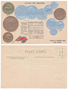 Embossed Postcards with impression of British India (William and Victoria Rupee and Mohur 