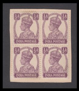 1940 KGVI ½a, color trial in purple, wmk. stars, perf 13 ½ x 14, blk/4, SG 266 var., major