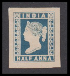 1854 ½a, blue Essay with ”E” of ”SPECIMEN” on reverse (Spence #99). Fine.