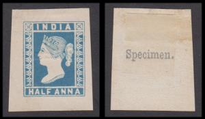 1889 Essay 1/2a, pale blue on yellowish wove paper with "Specimen." printed in black at th