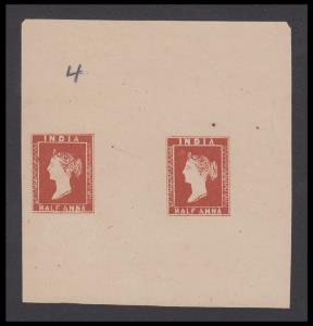 1890 Essay of proposed design with head of Queen Victoria 1/2a, deep reddish brown, pair, 