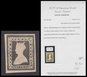 1890 Queen with Gothic Crown Design, essay reprint, 1a, black on yellowish wove paper, Spe