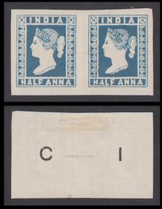 1894 Essay of the first adopted design ½a, blue pair with ”C’ & "I" at the back so that on